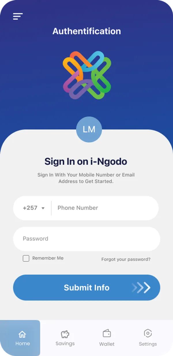 i-Ngodo app sign-in screen