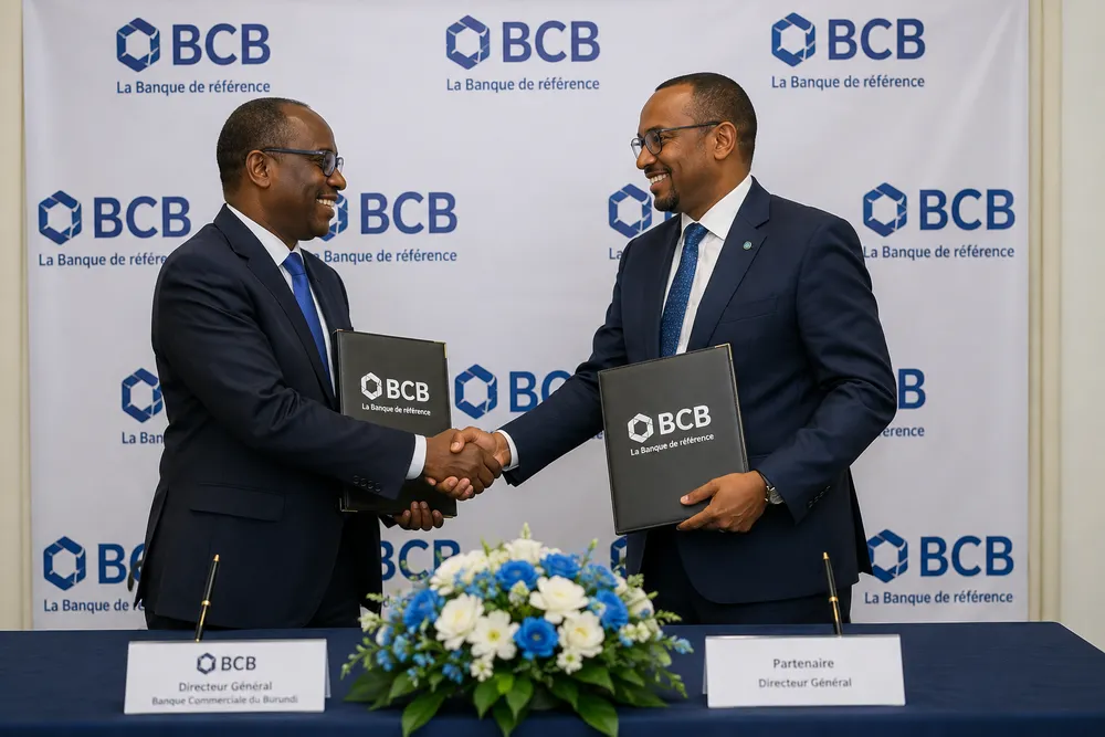 BCB leadership and a partner shaking hands after signing an agreement