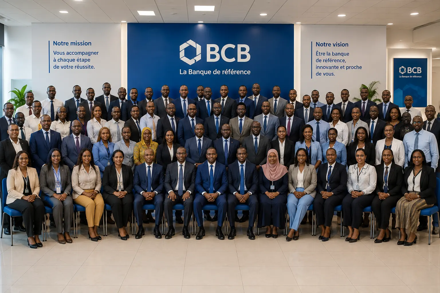 The BCB team — staff from across the bank gathered for a group portrait